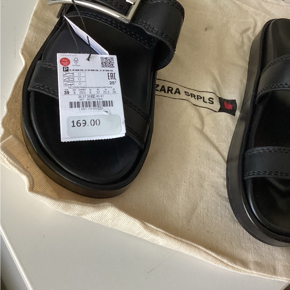 Zara SRPLS Black Slides with Silver Buckle - Picture 3 of 7